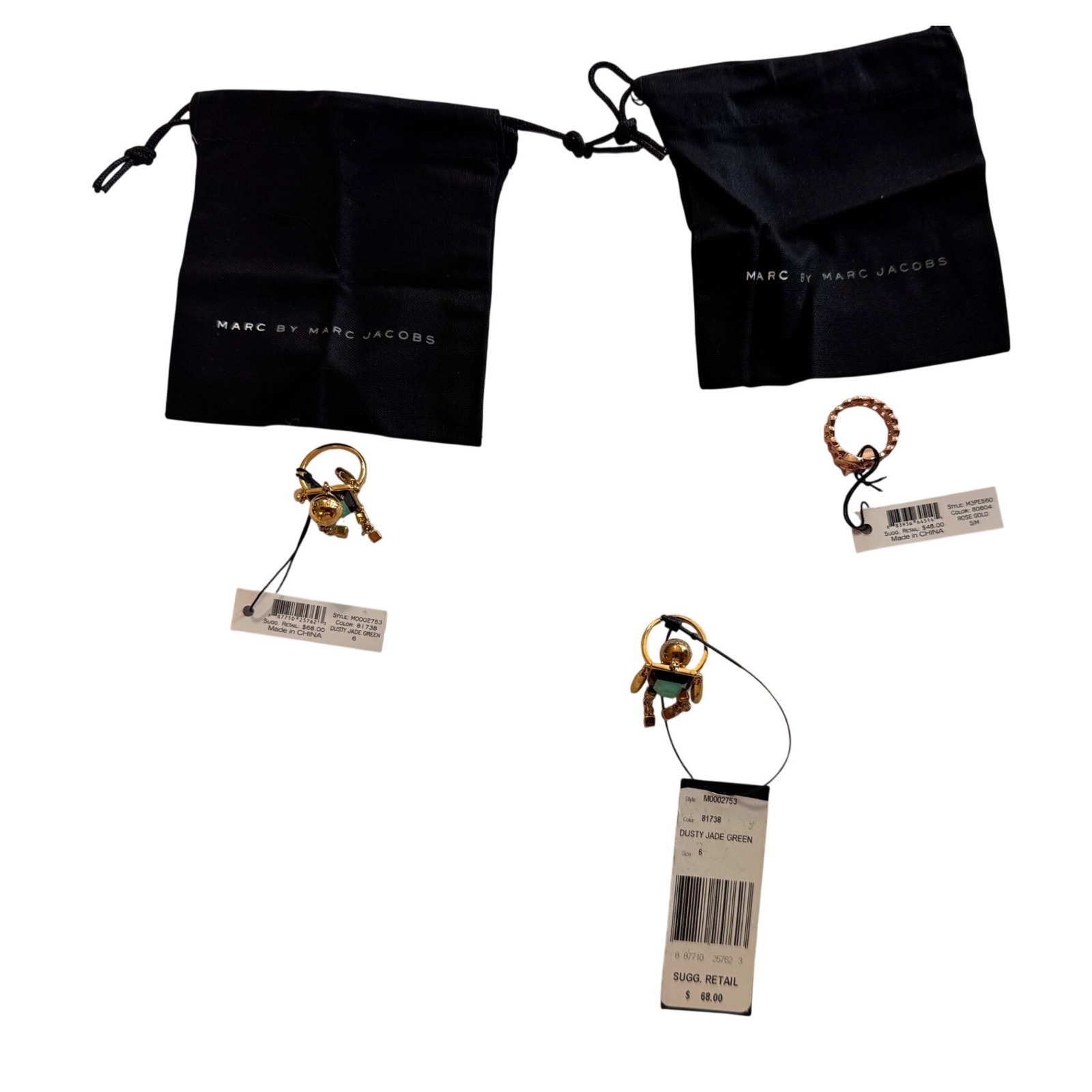 Marc By Marc Jacobs Robot Ring Dusty Jade Green & Rose Gold Chain Ring Set Of 3